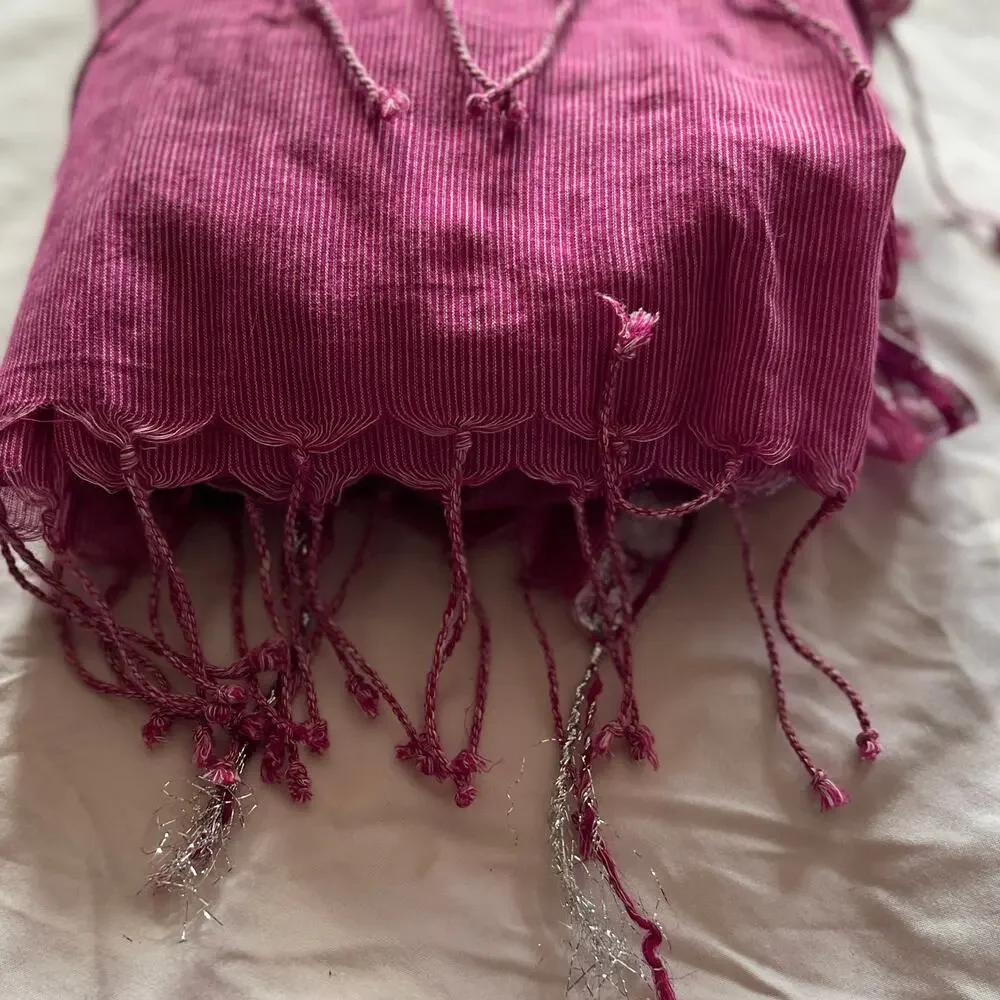 American Eagle Outfitters | Pink Pinstripe Scarf | 2010s | Metallic Ribbon Trim